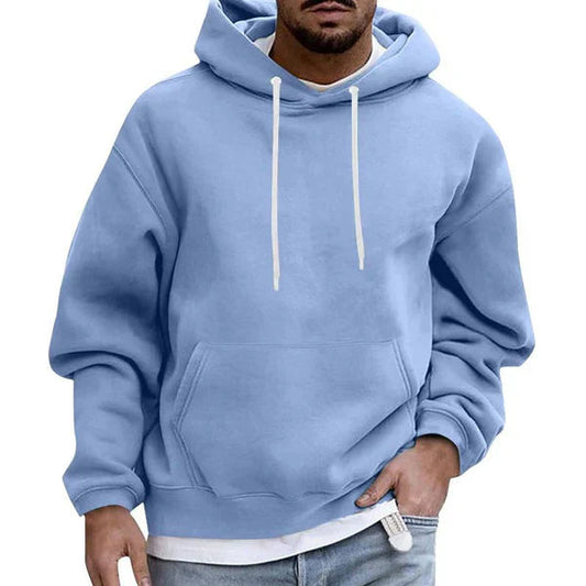 Heren Hoodie met Trekkoorden en Buikzak Lichtblauw