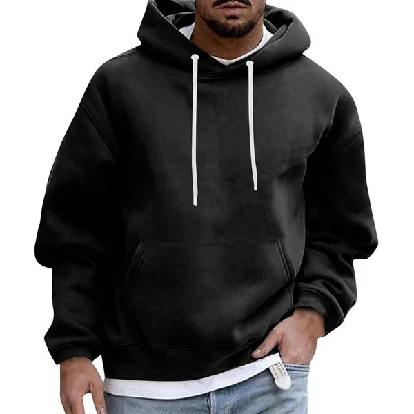 Heren Hoodie met Trekkoorden en Buikzak Zwart