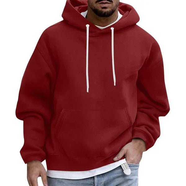 Heren Hoodie met Trekkoorden en Buikzak Bordeauxrood