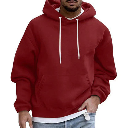 Heren Hoodie met Trekkoorden en Buikzak Bordeauxrood