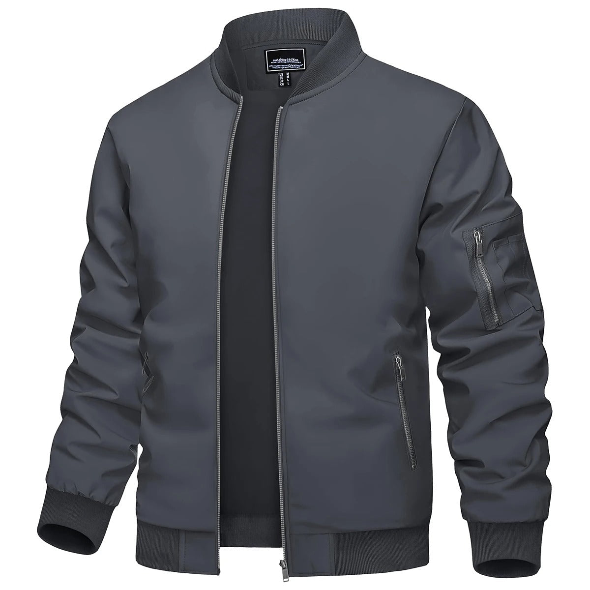 Heren Bomberjas met Ritssluiting en Slim Fit Pasvorm Grijs