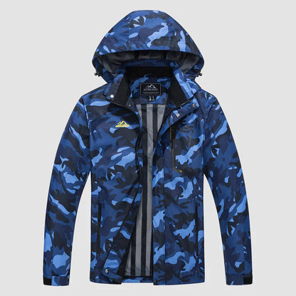 Heren Ski Jas met Capuchon Waterproof Blauw camouflage