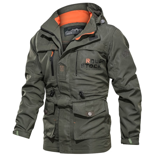Heren Outdoor Jas met Capuchon en Multifunctionele Zakken Olijfgroen