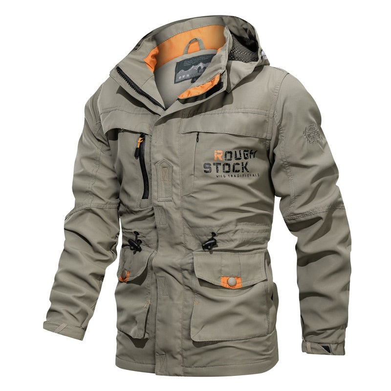 Heren Outdoor Jas met Capuchon en Multifunctionele Zakken Khaki