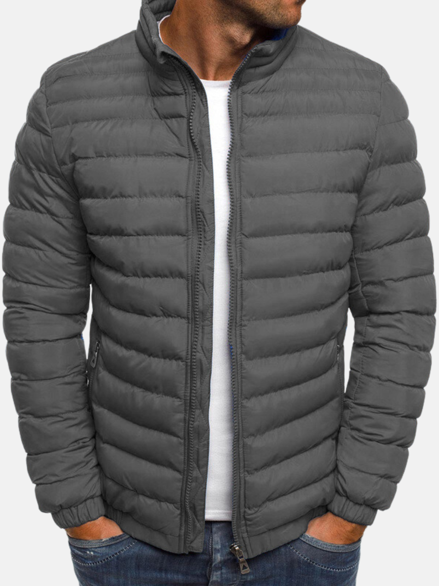 Heren Gewatteerde Jack Lichtgewicht en Slim Fit Grijs