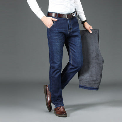 Heren Jeans met Rechte Pijpen en Gevoerde Binnenkant Donkerblauw