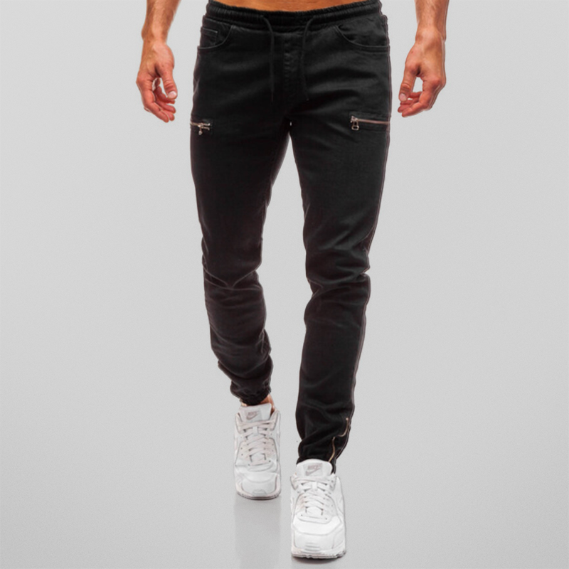Heren Joggingbroek met Denim Look en Slim Fit Zwart
