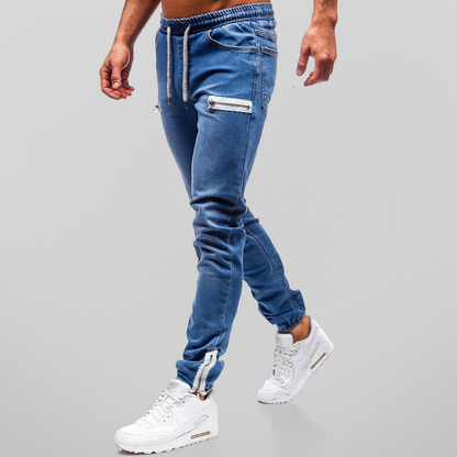 Heren Joggingbroek met Denim Look en Slim Fit Donkerblauw