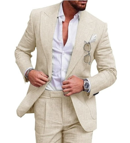Heren Pak Slim Fit met Blazer en Broek Beige