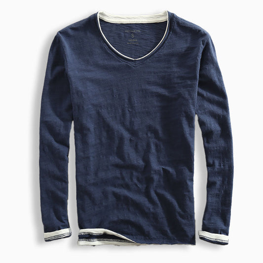 Heren Shirt met Lange Mouwen en Contrastafwerking Marineblauw