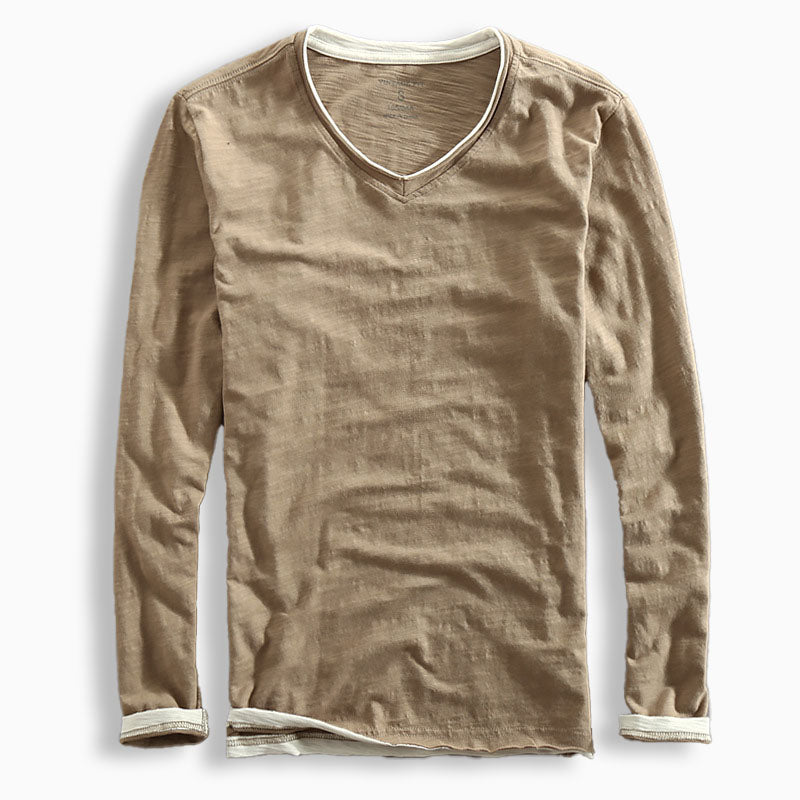Heren Shirt met Lange Mouwen en Contrastafwerking Bruin