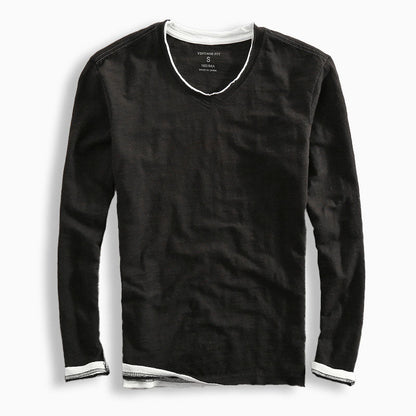 Heren Shirt met Lange Mouwen en Contrastafwerking Zwart