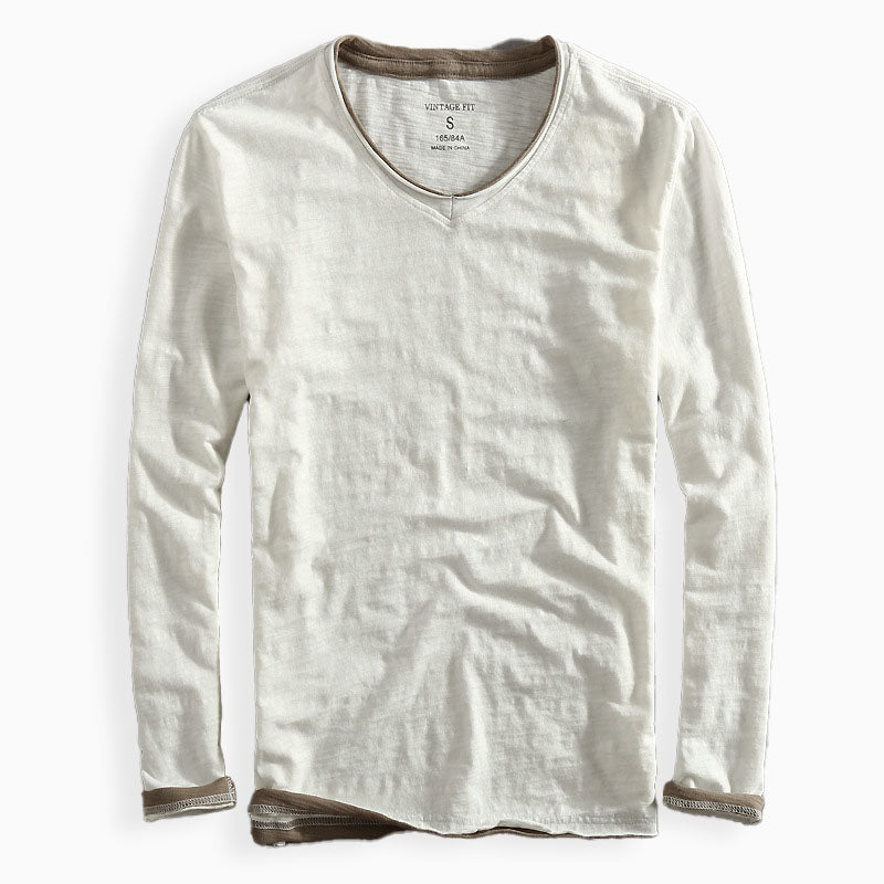 Heren Shirt met Lange Mouwen en Contrastafwerking Wit