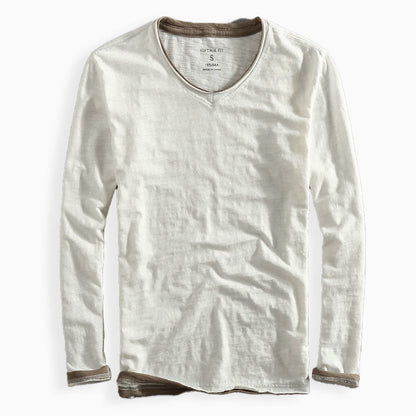 Heren Shirt met Lange Mouwen en Contrastafwerking Wit