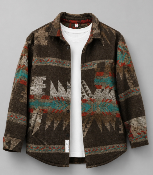 Heren Overshirt Geruit met Etnische Print