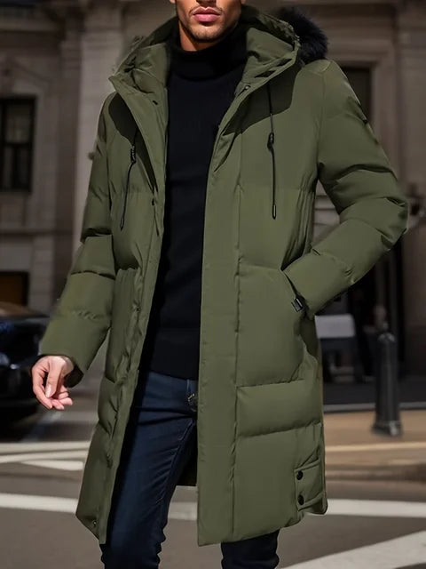 Heren Warme Lange Parka Pufferjas Winter Olijfgroen
