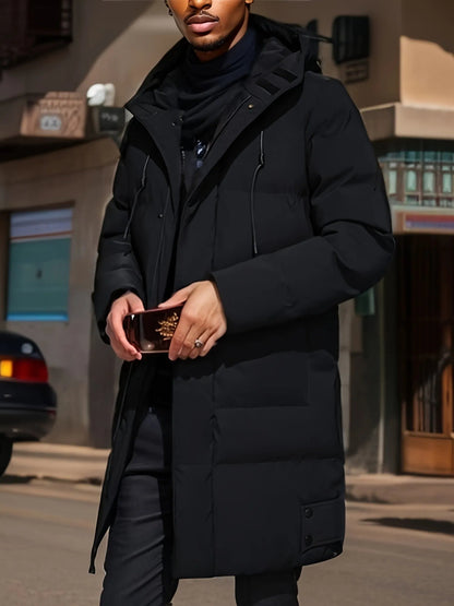 Heren Warme Lange Parka Pufferjas Winter Zwart