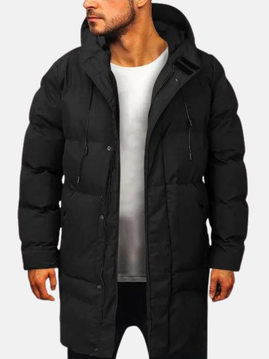 Heren Lange Gewatteerde Parka Winterjas met Capuchon Zwart