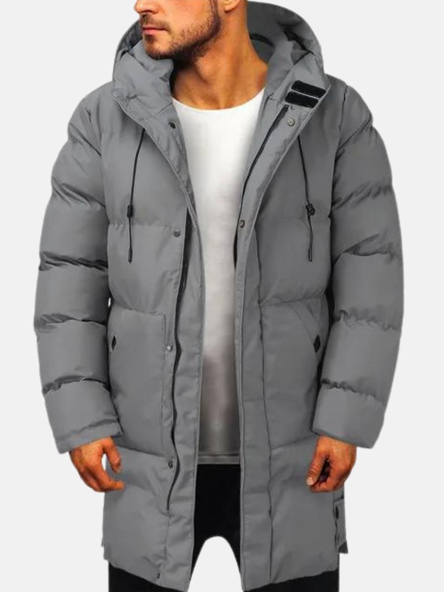 Heren Lange Gewatteerde Parka Winterjas met Capuchon Grijs