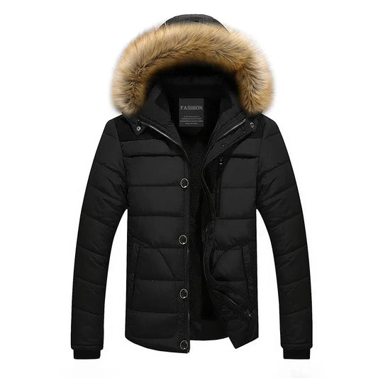 Heren Parka Winterjas met Capuchon en Bontkraag Gewatteerd Zwart