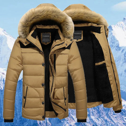 Heren Parka Winterjas met Capuchon en Bontkraag Gewatteerd