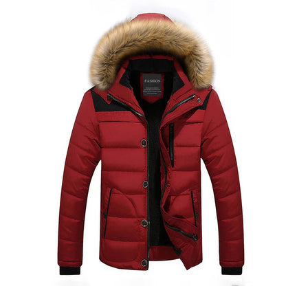 Heren Parka Winterjas met Capuchon en Bontkraag Gewatteerd Rood