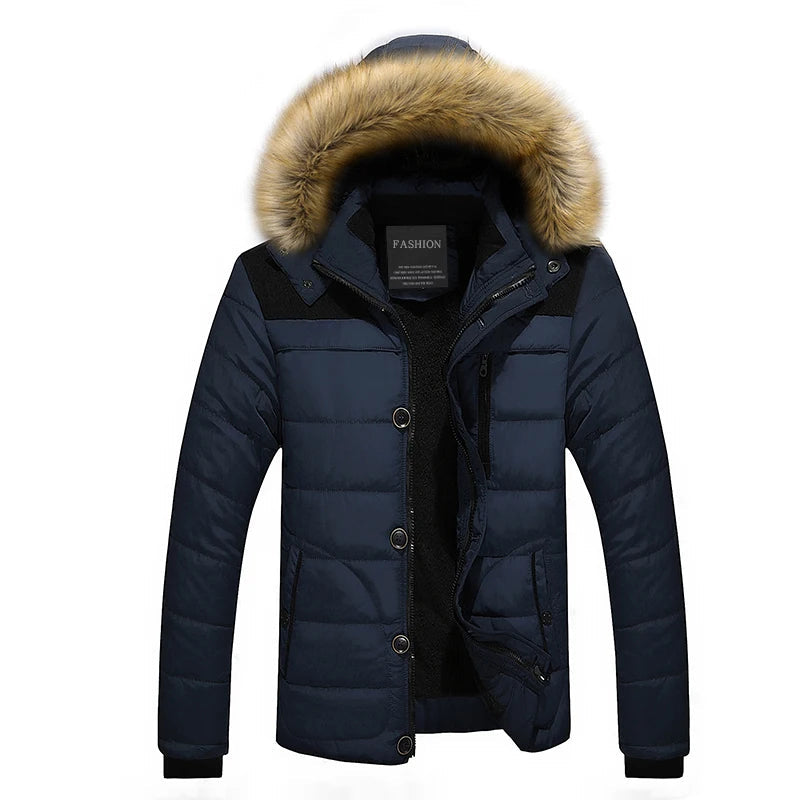 Heren Parka Winterjas met Capuchon en Bontkraag Gewatteerd Blauw
