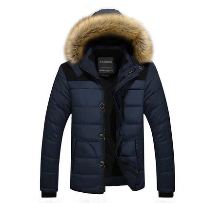 Heren Parka Winterjas met Capuchon en Bontkraag Gewatteerd Blauw