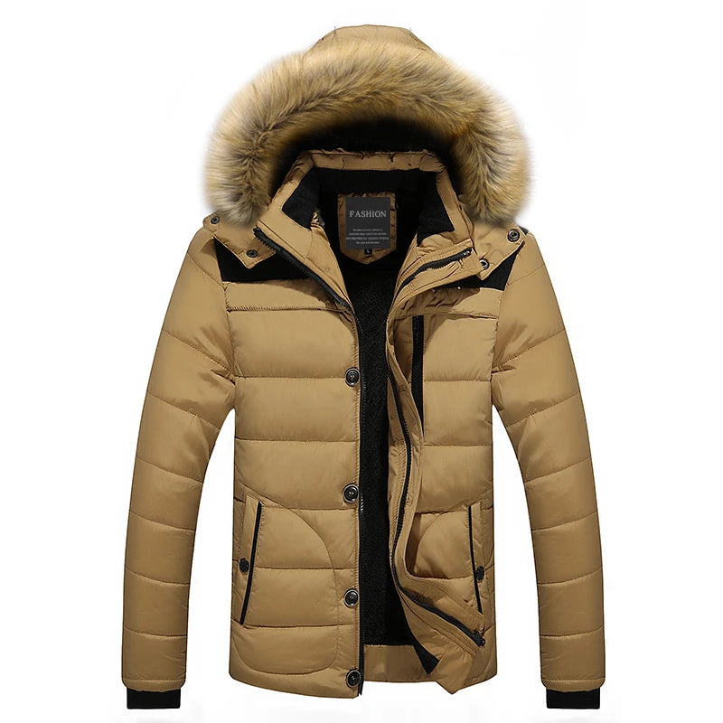 Heren Parka Winterjas met Capuchon en Bontkraag Gewatteerd Khaki