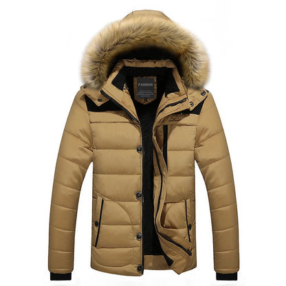 Heren Parka Winterjas met Capuchon en Bontkraag Gewatteerd Khaki