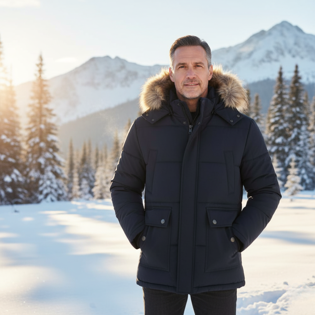 Heren Winterjas Parka met Bontgevoerde Capuchon en Fleecevoering