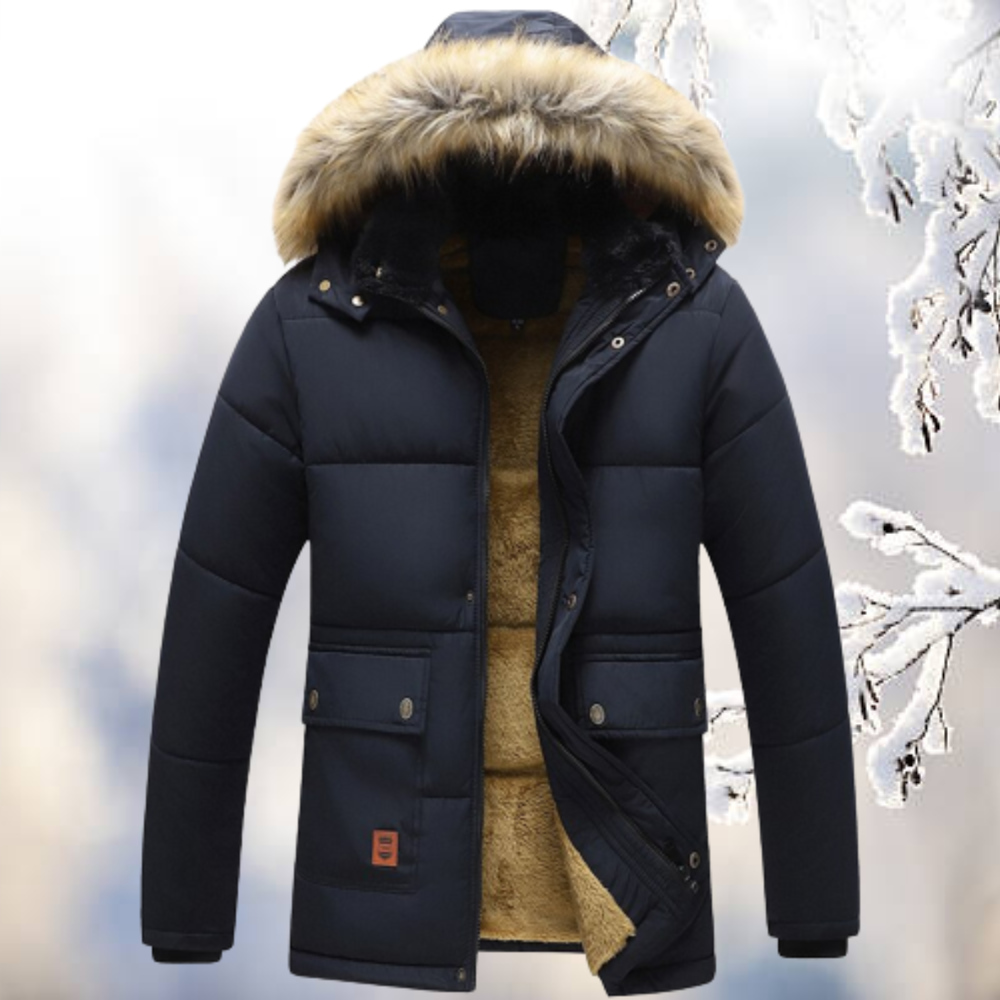 Heren Winterjas Parka met Bontgevoerde Capuchon en Fleecevoering