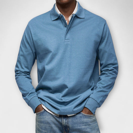 Heren Polo Shirt met Lange Mouwen Blauw