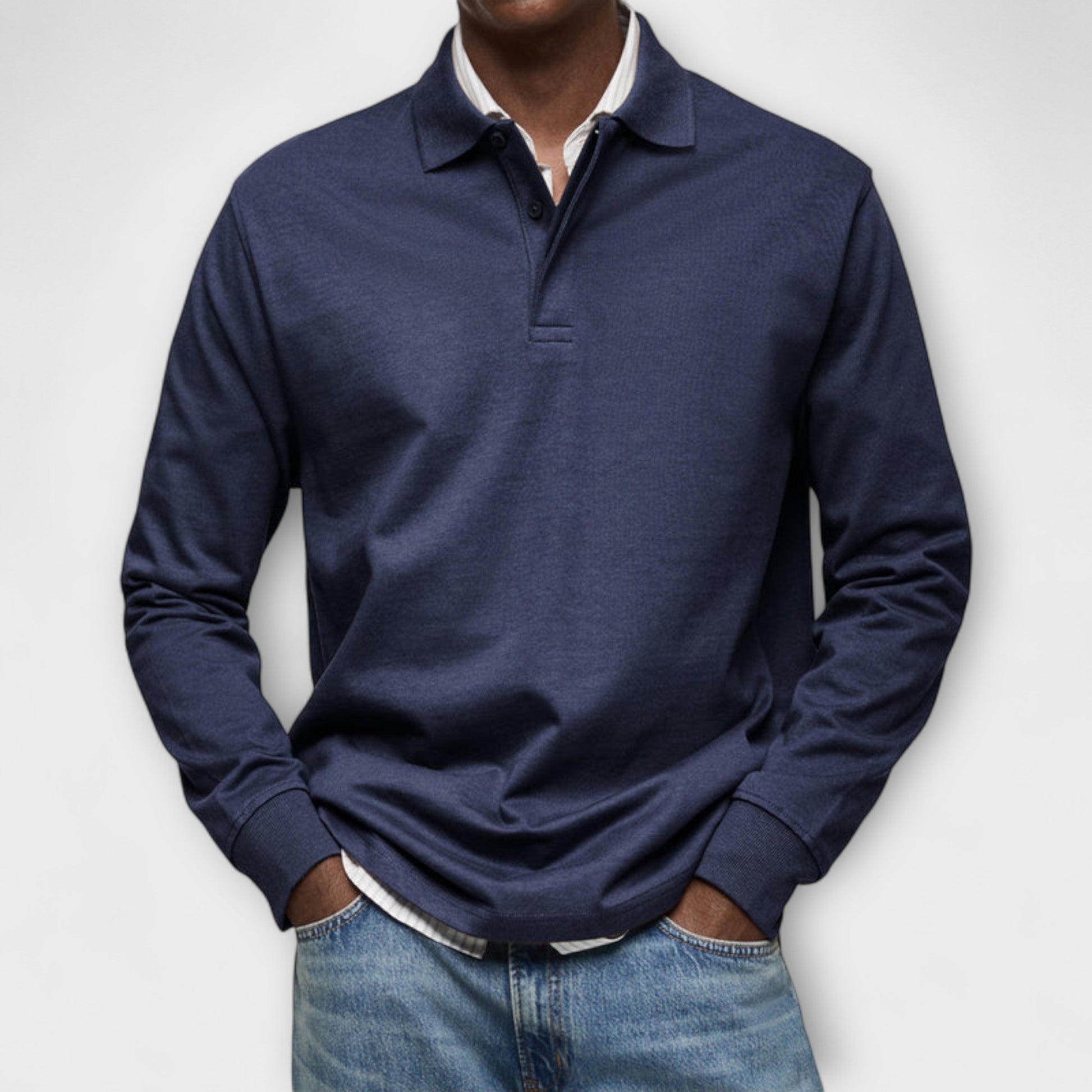 Heren Polo Shirt met Lange Mouwen Marineblauw