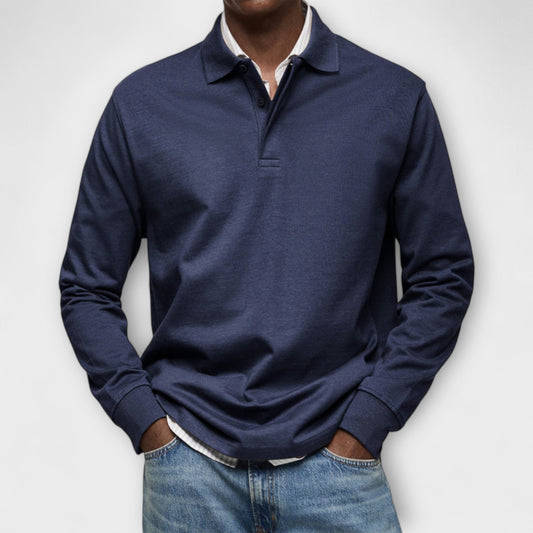 Heren Polo Shirt met Lange Mouwen Marineblauw