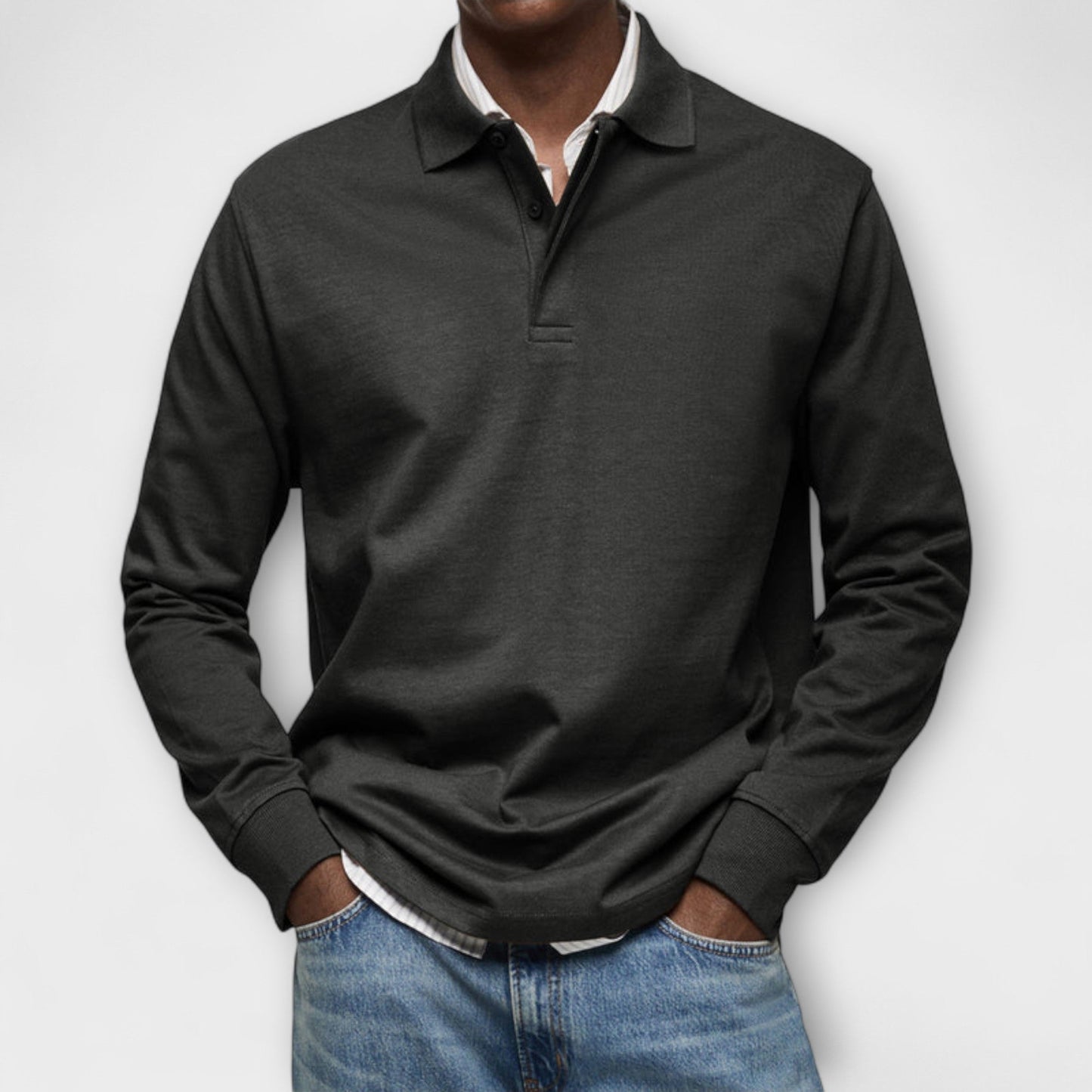 Heren Polo Shirt met Lange Mouwen Zwart
