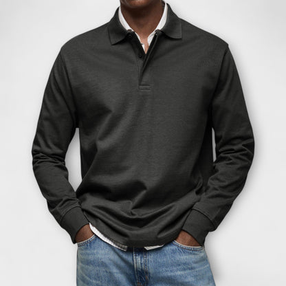 Heren Polo Shirt met Lange Mouwen Zwart
