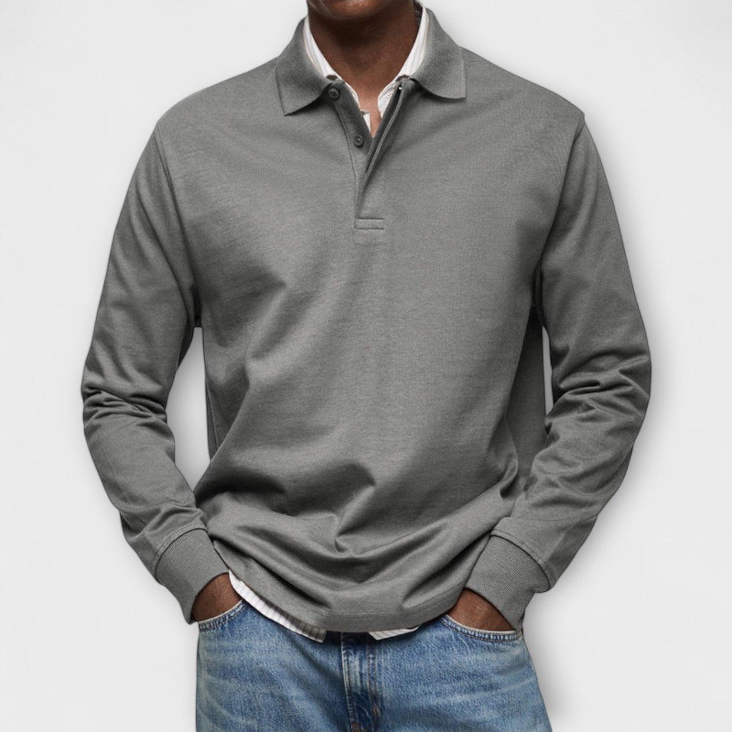 Heren Polo Shirt met Lange Mouwen Grijs