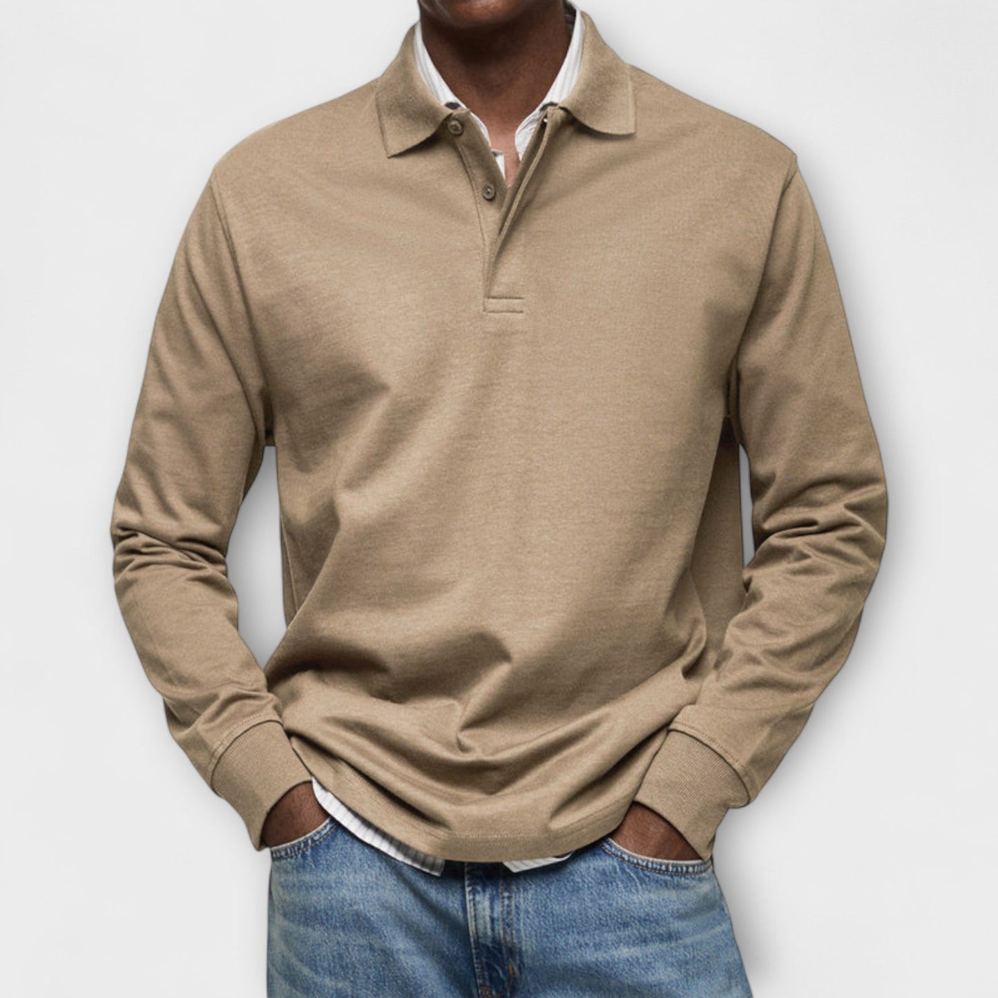 Heren Polo Shirt met Lange Mouwen Khaki