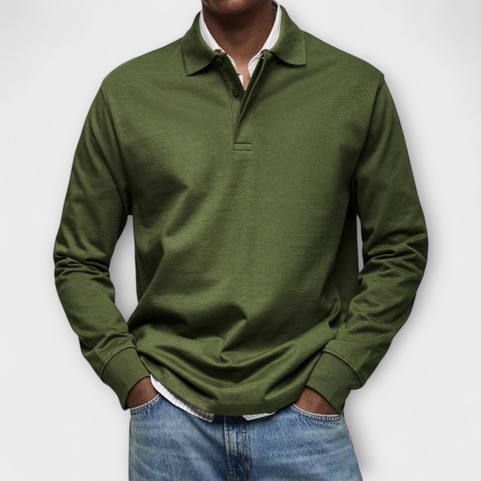 Heren Polo Shirt met Lange Mouwen Donkergroen