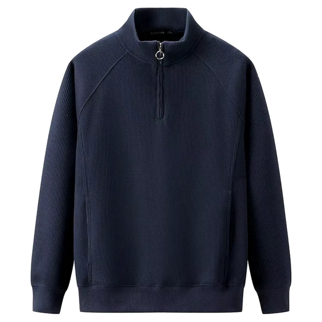 Heren Pullover Lange Mouw met Halve Rits en Geribbelde Boorden Blauw