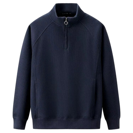 Heren Pullover Lange Mouw met Halve Rits en Geribbelde Boorden Blauw