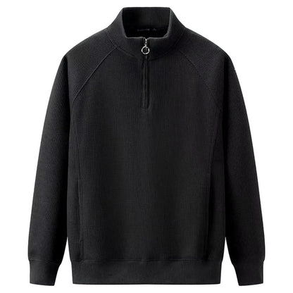 Heren Pullover Lange Mouw met Halve Rits en Geribbelde Boorden Zwart