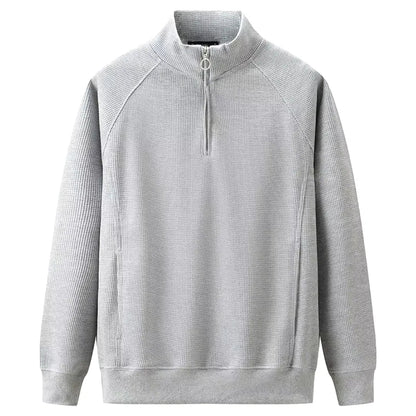 Heren Pullover Lange Mouw met Halve Rits en Geribbelde Boorden Grijs