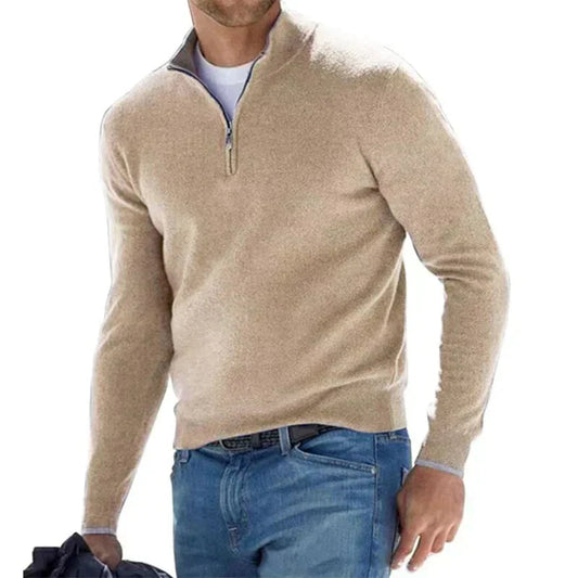 Heren Pullover Trui met Halve Rits Khaki
