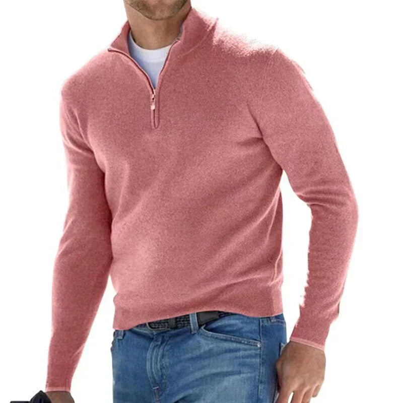 Heren Pullover Trui met Halve Rits Roze