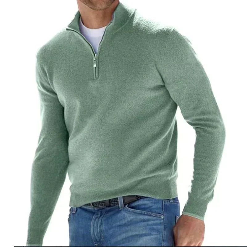 Heren Pullover Trui met Halve Rits Groen
