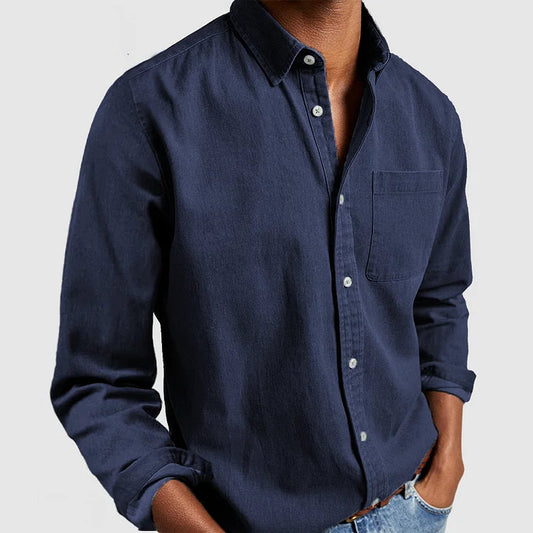 Heren Casual Overhemd Donkerblauw