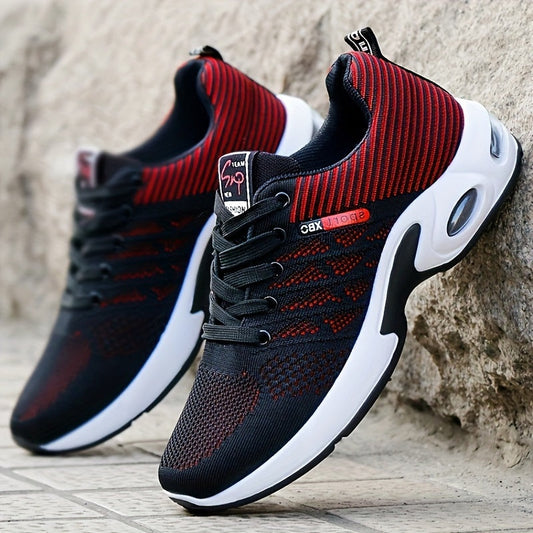 Heren Sneakers met Ademend Textiel en Antislip Zool Zwart Rood