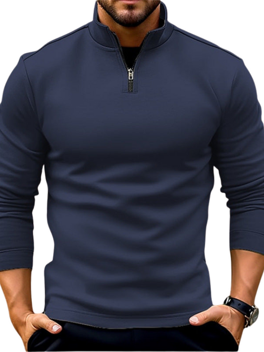 Heren Trui met Nauwsluitende Pasvorm en Kwart-Rits Marineblauw